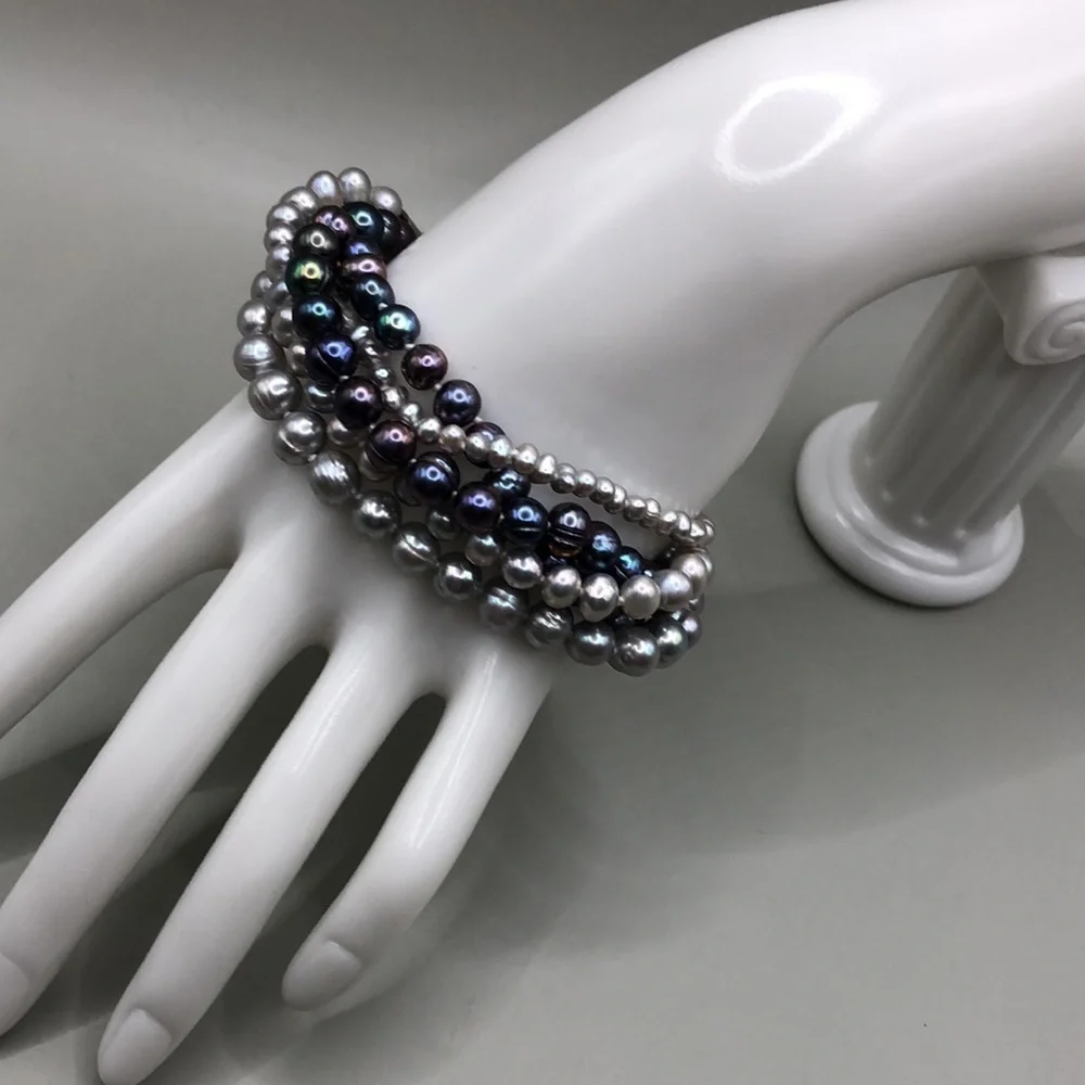 Cultured dyed freshwater pearls bracelets bundle lot 4, layered, multi strand.